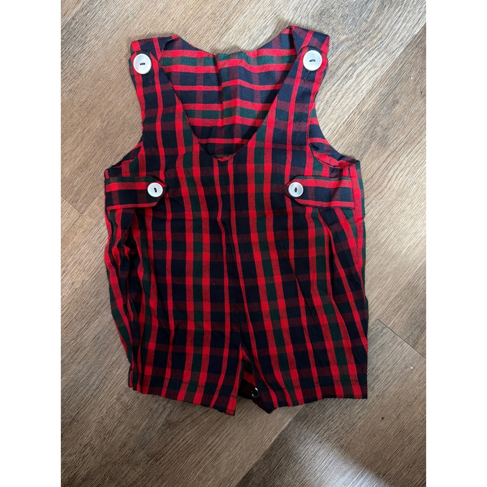 Vintage Imp Originals Red Green Plaid Baby Romper 6 Months Made in USA Holiday